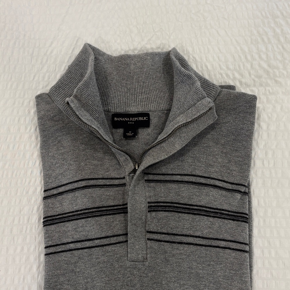 Banana Republic Gray Zip-Up Sweater with Black Accents men’s size medium - Picture 3 of 4
